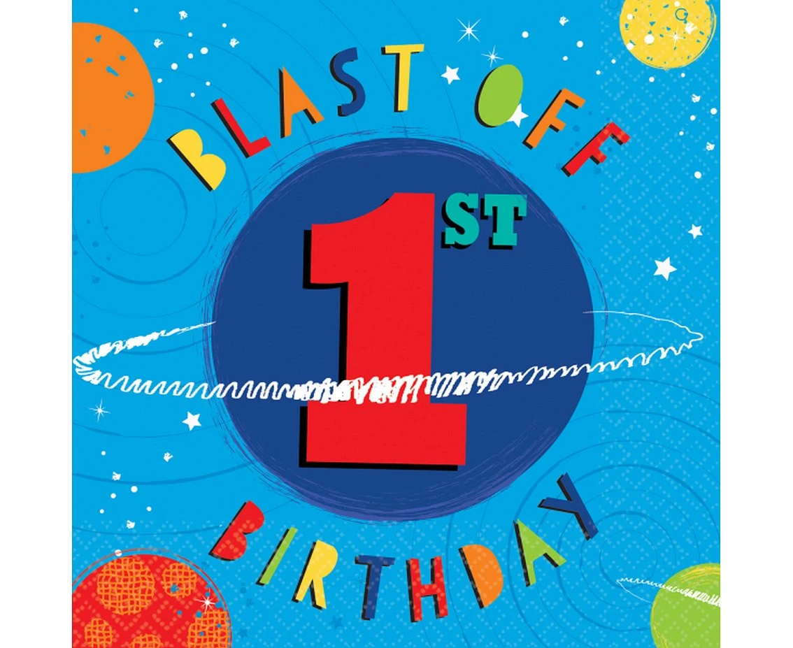 Serwetki pap. Blast Off 1st Birthday, rozm. 33 x 33 cm, 16 szt. KK