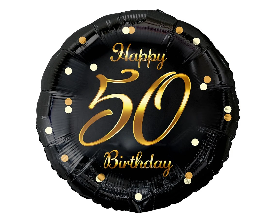 Balon foliowy B&C Happy 50 Birthday, czarny, nadruk złoty, 18 cali AA