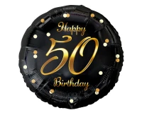 Balon foliowy B&C Happy 50 Birthday, czarny, nadruk złoty, 18 cali AA