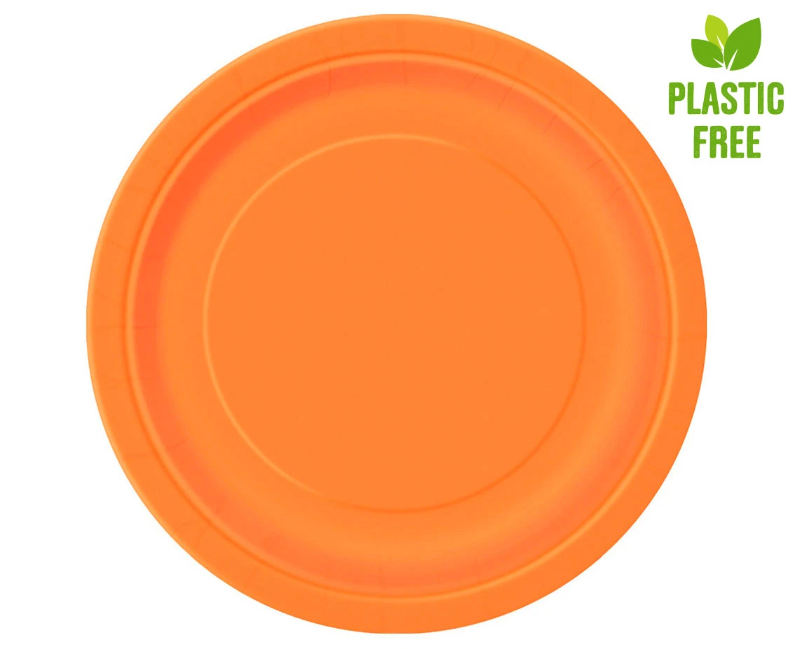 Talerzyki papierowe, pomarańczowe, 23 cm, 8 szt. (plastic-free)