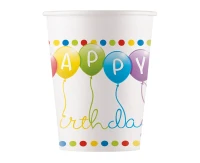 Kubeczki papierowe Happy Birthday Streamers (WM), 200ml, 8 szt. (SUP label)