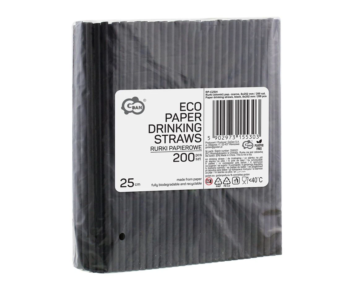 Rurki (słomki) pap. czarne, 8x252mm/ 200 szt.