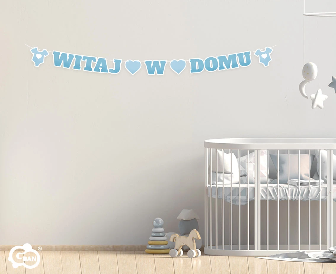 Girlanda papierowa B&G Witaj w domu, niebieska, 200 cm