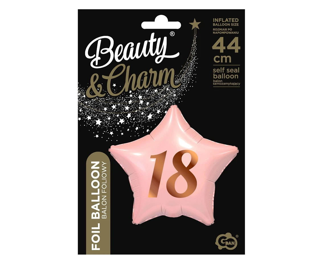 Balon foliowy B&C 18, gwiazda różowa, nadruk różowo-złoty, 19 cali AA