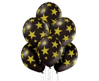Balony Belbal 12", D11, złote gwiazdki czarny balon, 6szt. KK