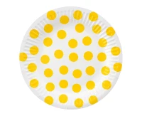 Talerzyki pap. białe, groszki żółte, FSC, 18 cm, 6 szt. KK