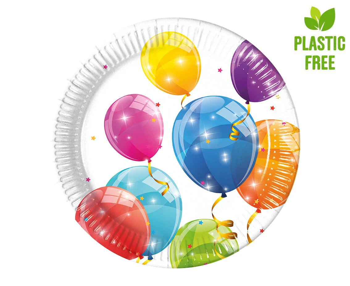 Talerzyki pap. Sparkling Balloons, next generation, 20 cm, 8 szt. (plastic-free)