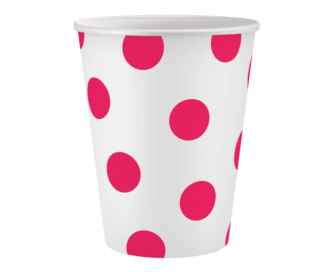 Kubeczki pap. białe, Groszki magenta, certyfikat FSC, 250 ml, 6 szt.