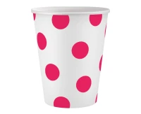 Kubeczki pap. białe, Groszki magenta, certyfikat FSC, 250 ml, 6 szt.