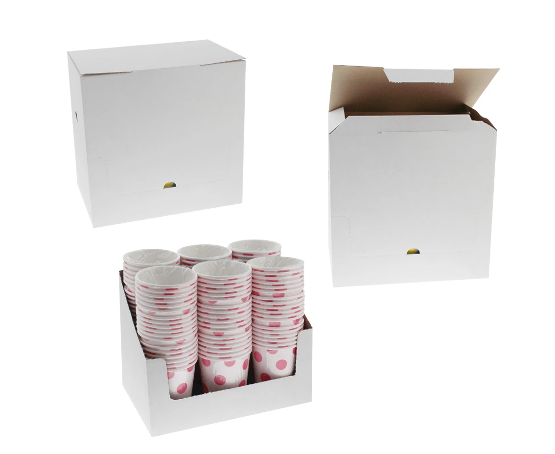 Kubeczki pap. białe, groszki różowe, certyfikat FSC, 250 ml, 6 szt. KK