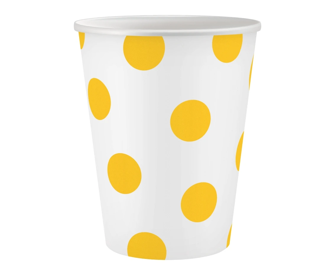 Kubeczki pap. białe, groszki żółte, certyfikat FSC, 250 ml, 6 szt.