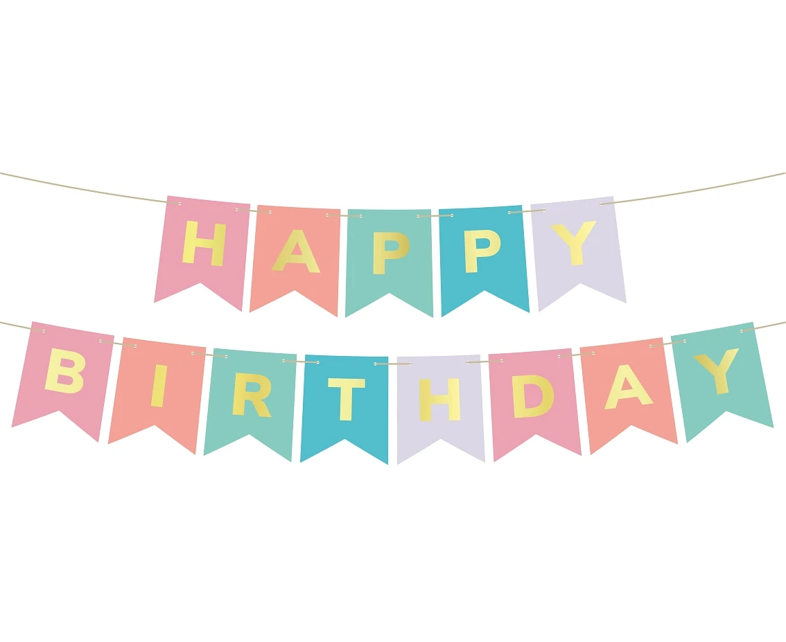 Girlanda papierowa Happy Birthday, kolorowa, 2x200 cm