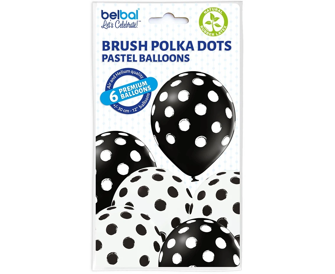Balony Belbal 12", D11, pędzel w groszki, 6szt.