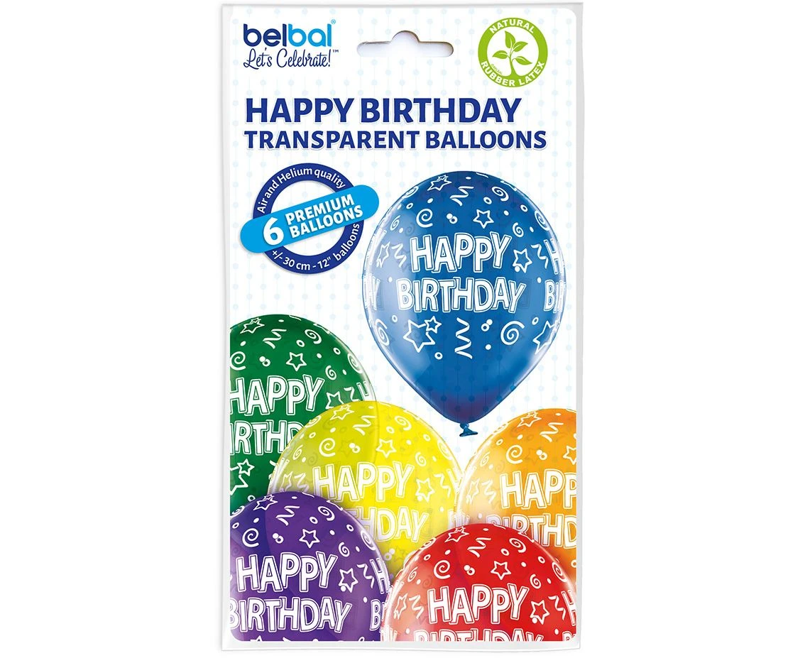 Balony Belbal 12", D11, "Happy Birthday", 6szt.