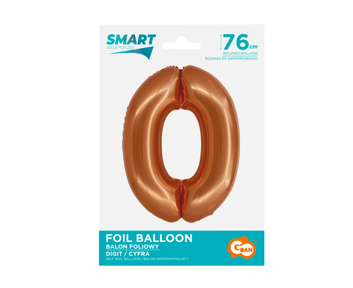 Balon foliowy Smart, Cyfra 0, miedziana, 76 cm KK