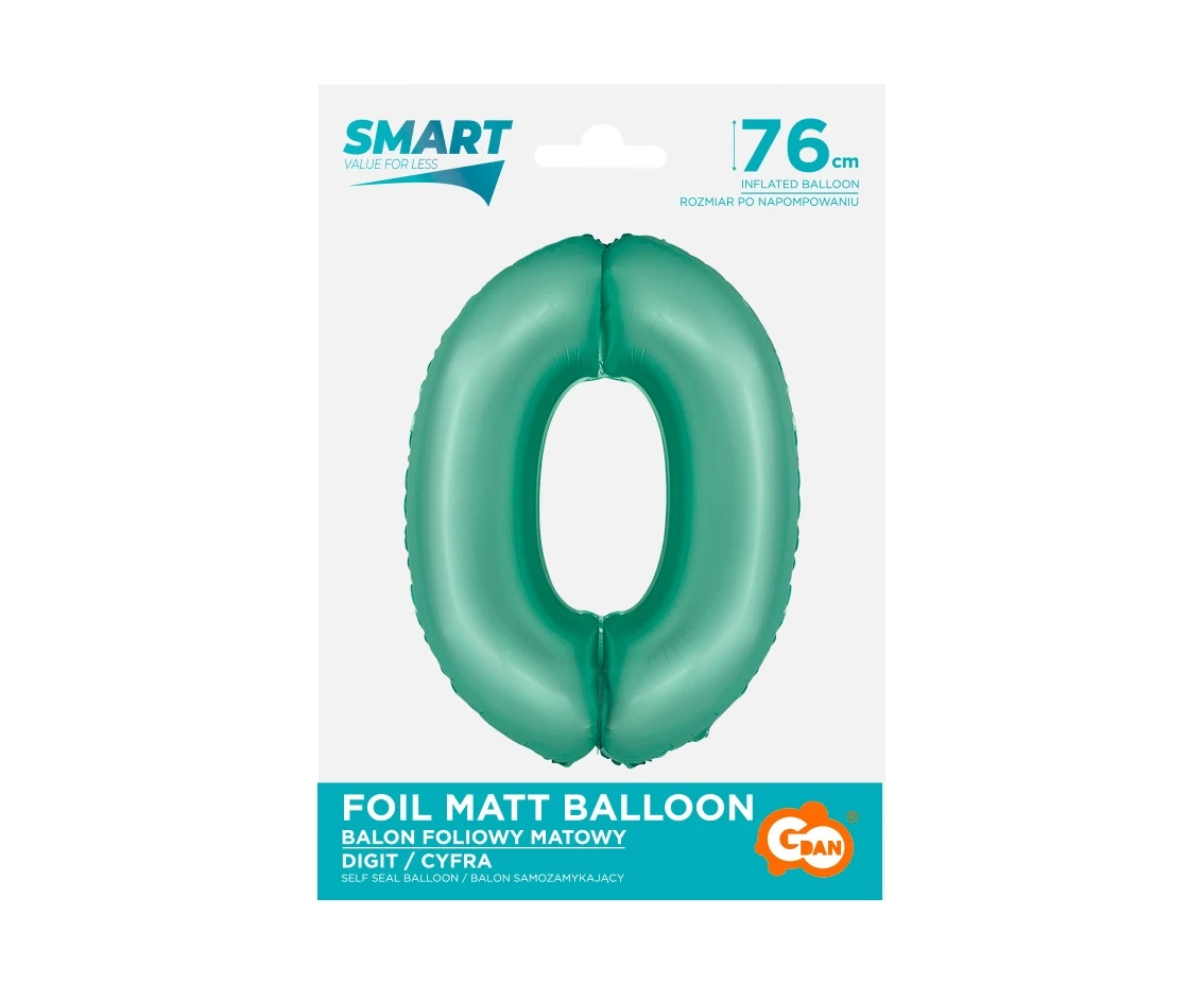 Balon foliowy Smart, Cyfra 0, miętowa matowa, 76 cm KK