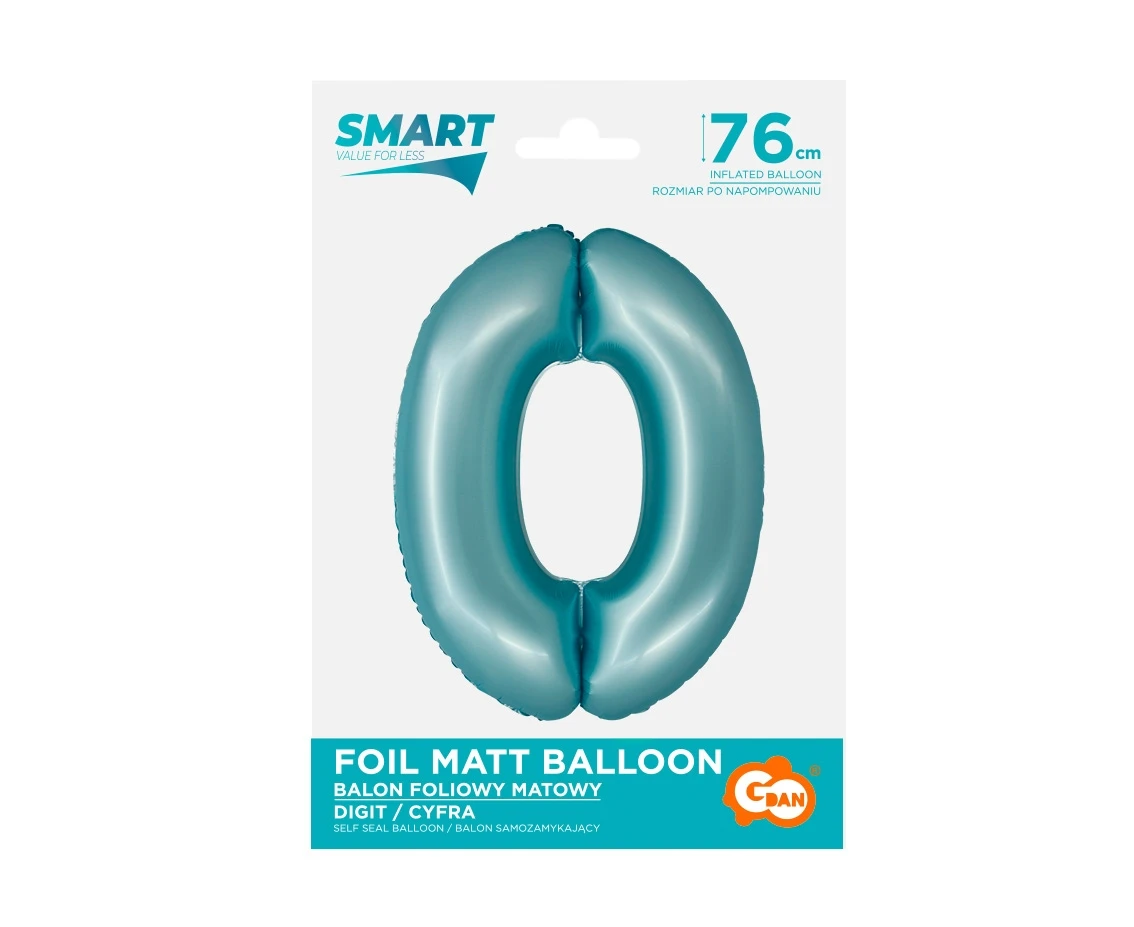 Balon foliowy Smart, Cyfra 0, j. niebieska matowa, 76 cm KK