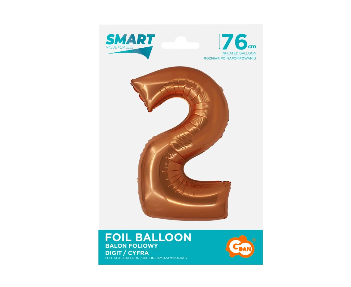 Balon foliowy Smart, Cyfra 2, miedziana, 76 cm KK