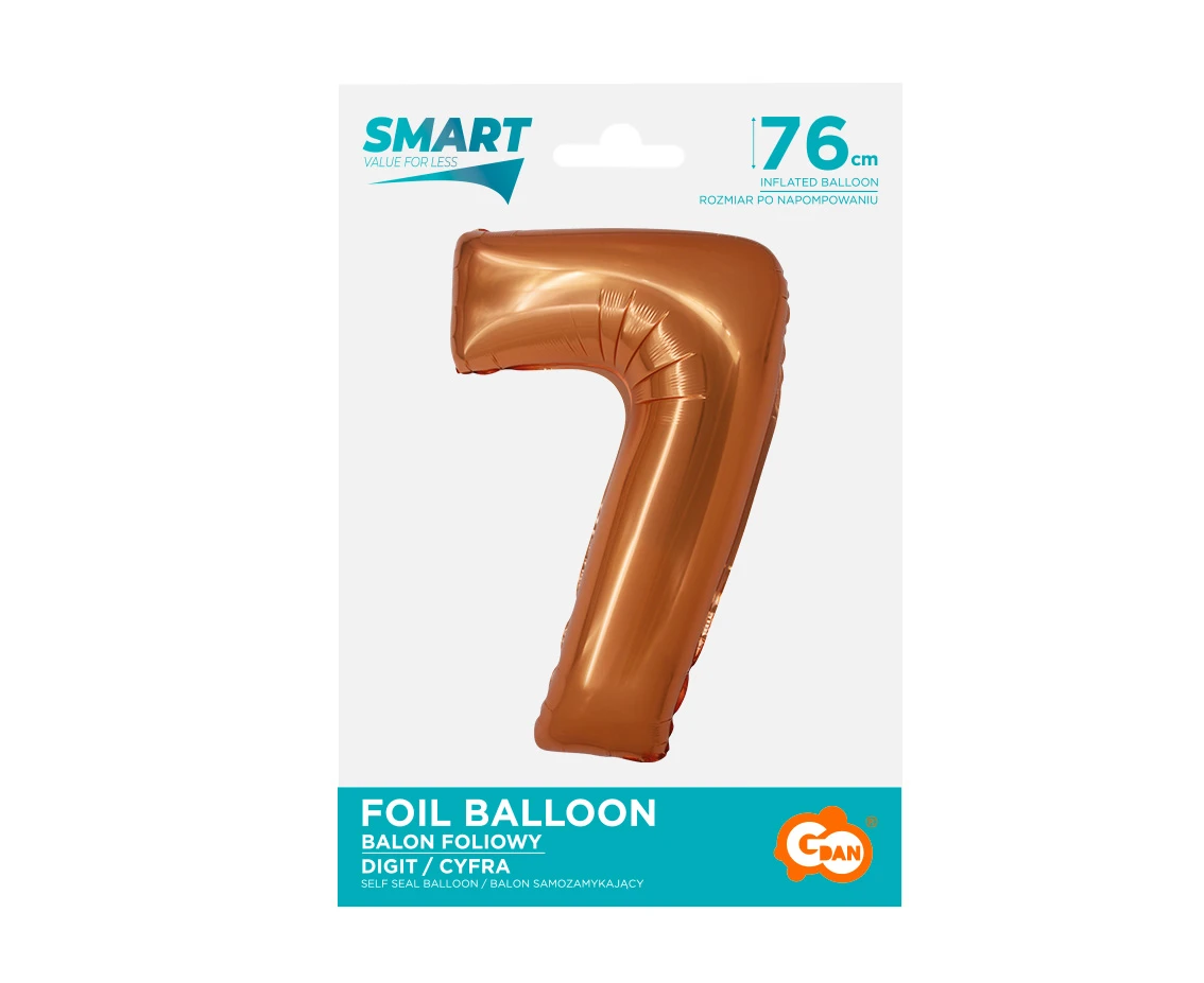 Balon foliowy Smart, Cyfra 7, miedziana, 76 cm KK
