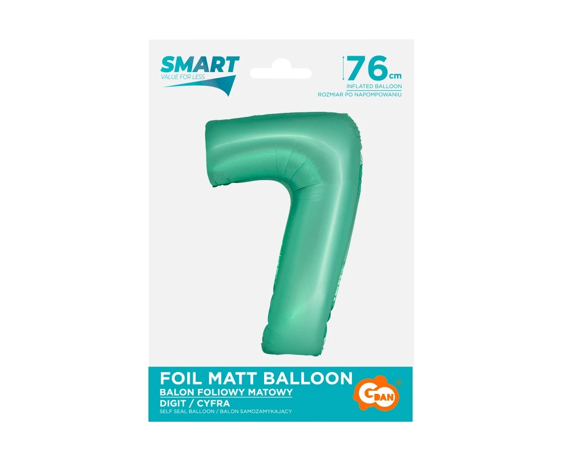 Balon foliowy Smart, Cyfra 7, miętowa matowa, 76 cm KK
