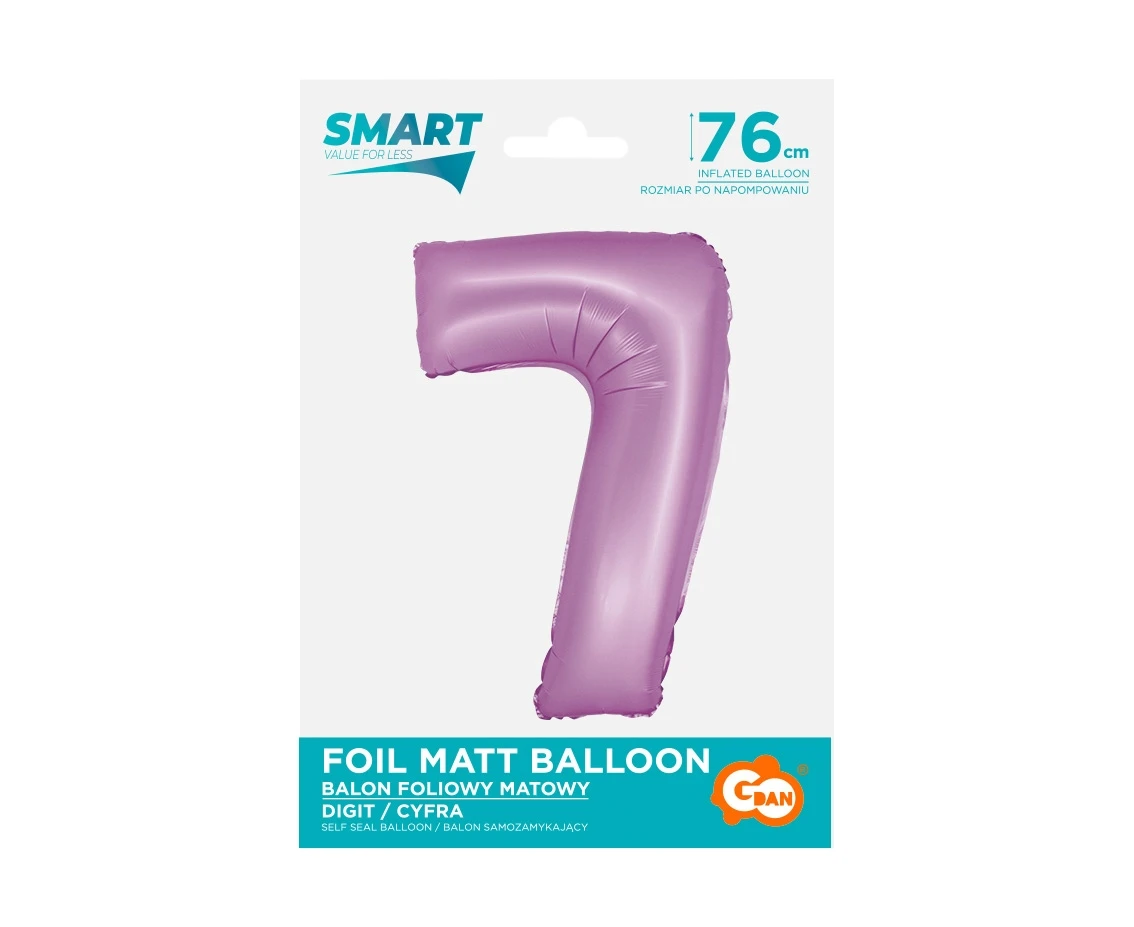 Balon foliowy Smart, Cyfra 7, lawendowa matowa, 76 cm KK