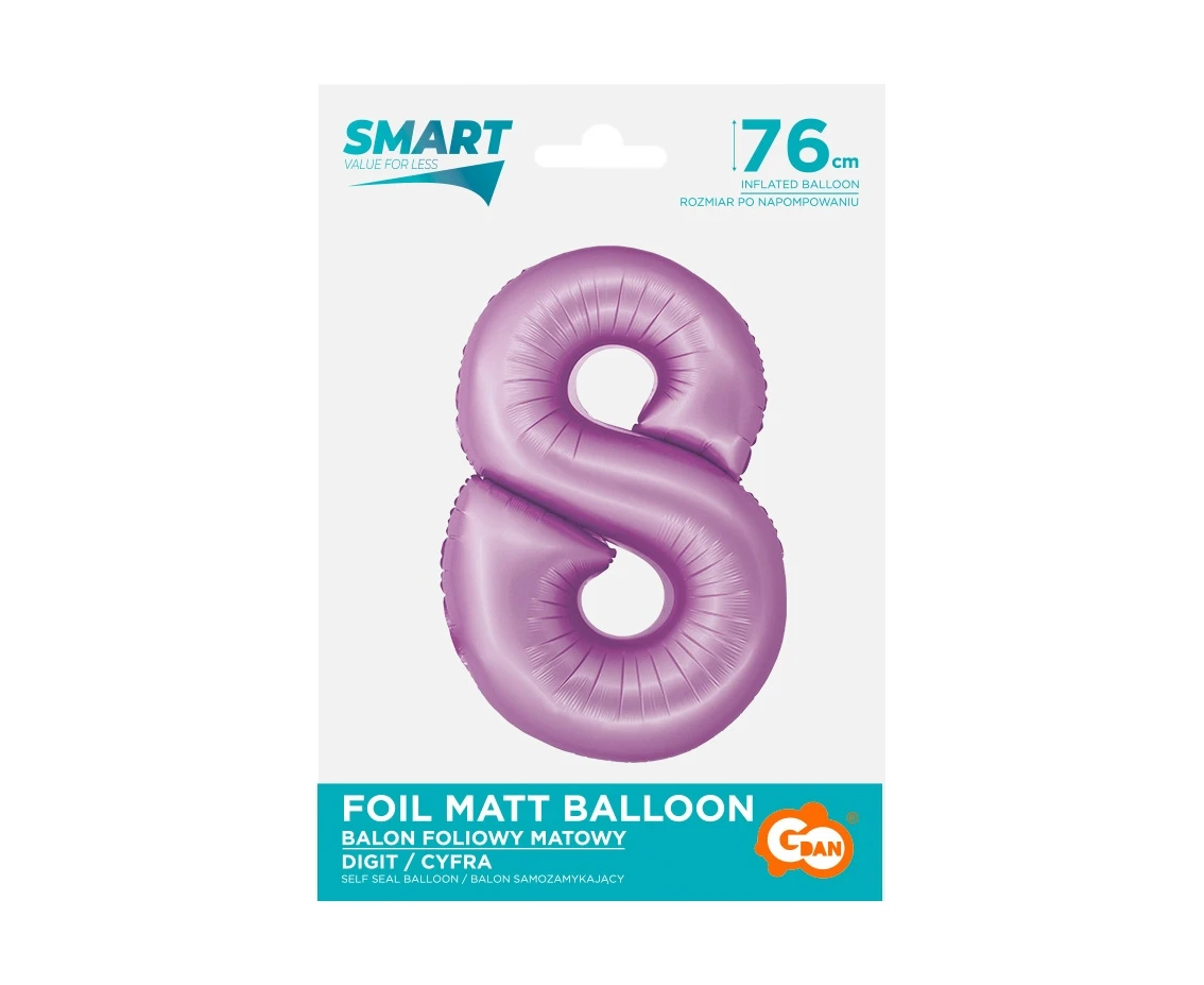 Balon foliowy Smart, Cyfra 8, lawendowa matowa, 76 cm KK