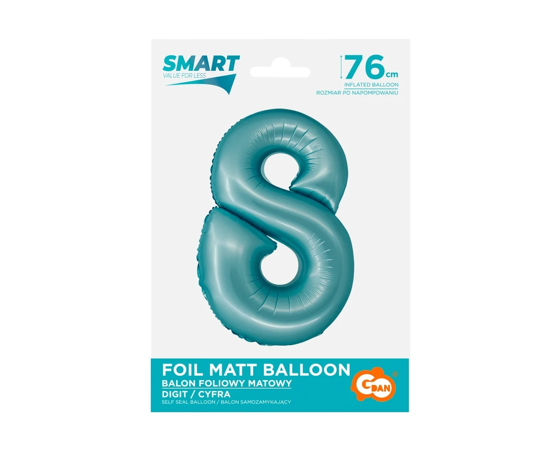 Balon foliowy Smart, Cyfra 8, j. niebieska matowa, 76 cm KK