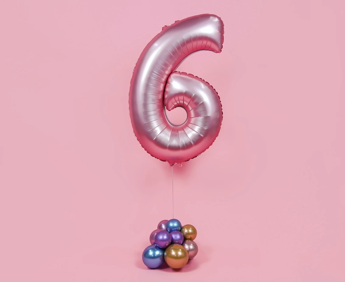 Balon foliowy Smart, Cyfra 6, j. różowa matowa, 76 cm