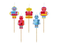 Świeczki pikery Robot, dł. całkowita 7,5 cm, 5 szt.