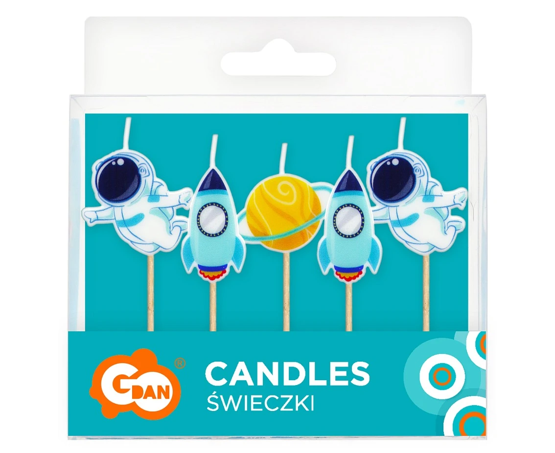 Świeczki pikery Kosmos Planeta, dł. całkowita 7,5 cm, 5 szt.