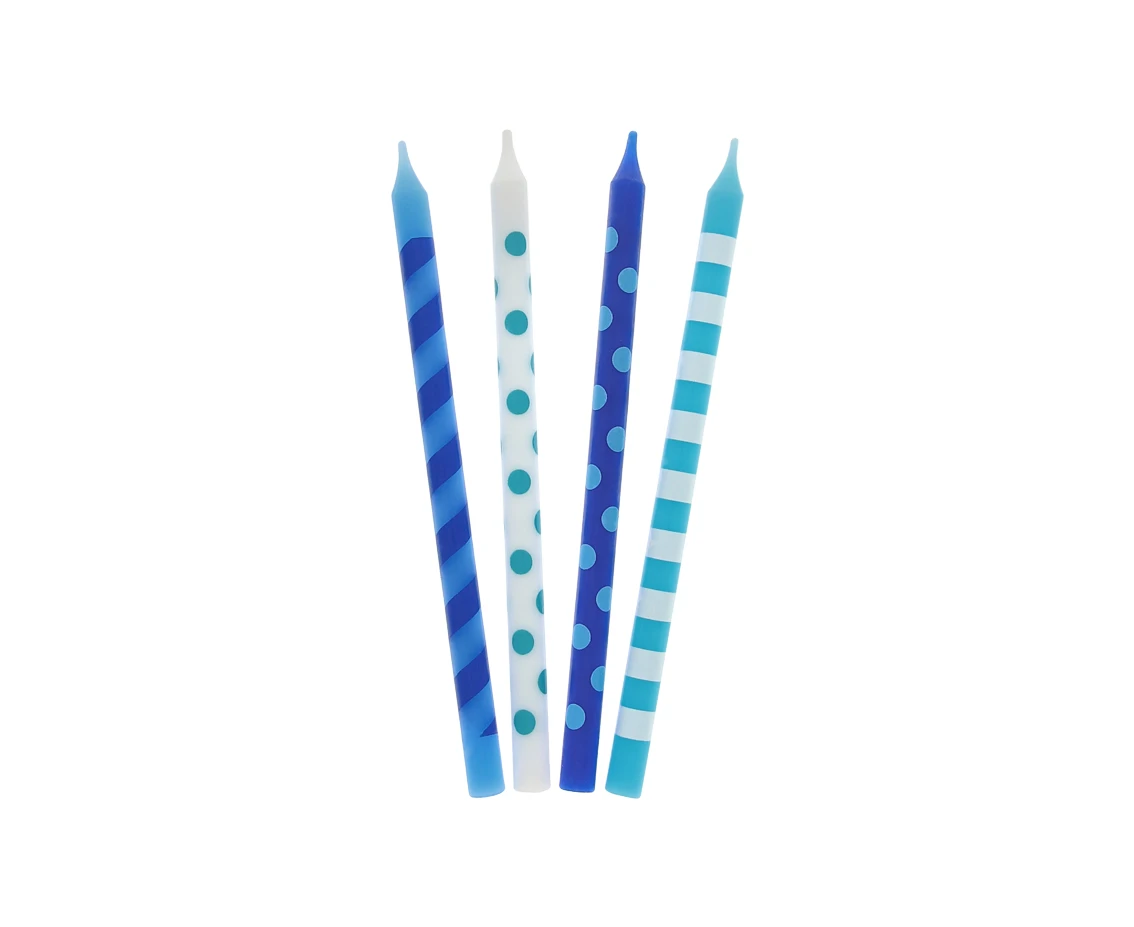 Świeczki urodzinowe Kolorowe grochy, niebieski mix, 12 cm, 16 szt.