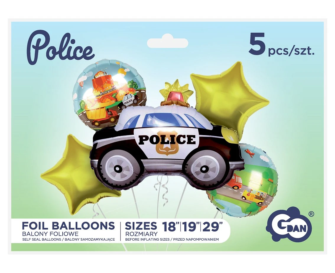 Balony foliowe - zestaw Policja, 5 szt. KK