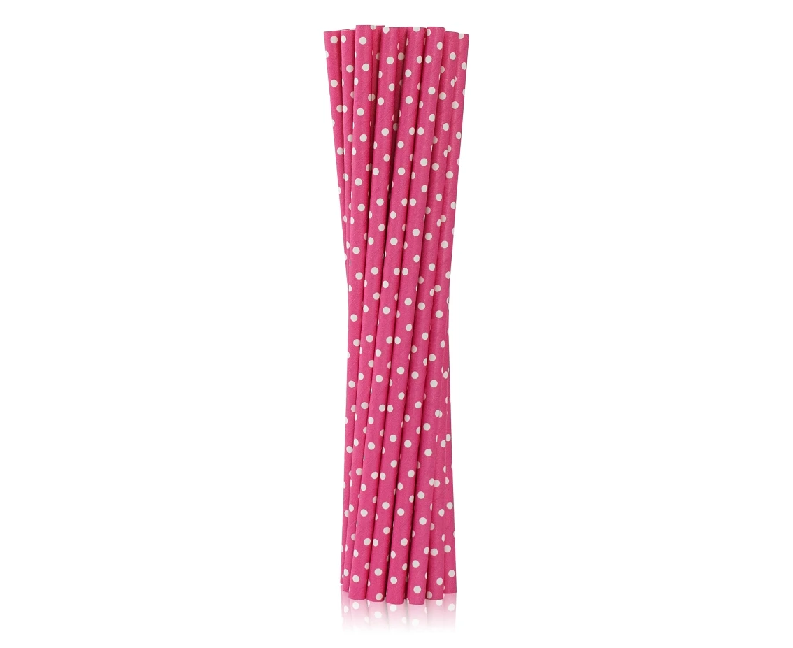 Rurki (słomki) pap. magenta w białe groszki, 6x197 mm / 40 szt. KK