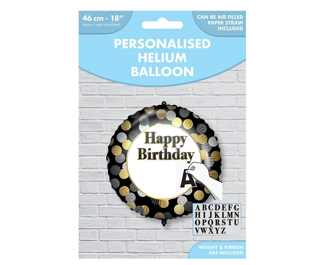Balon foliowy 18" "Happy Birthday" - złoto-srebrne grochy