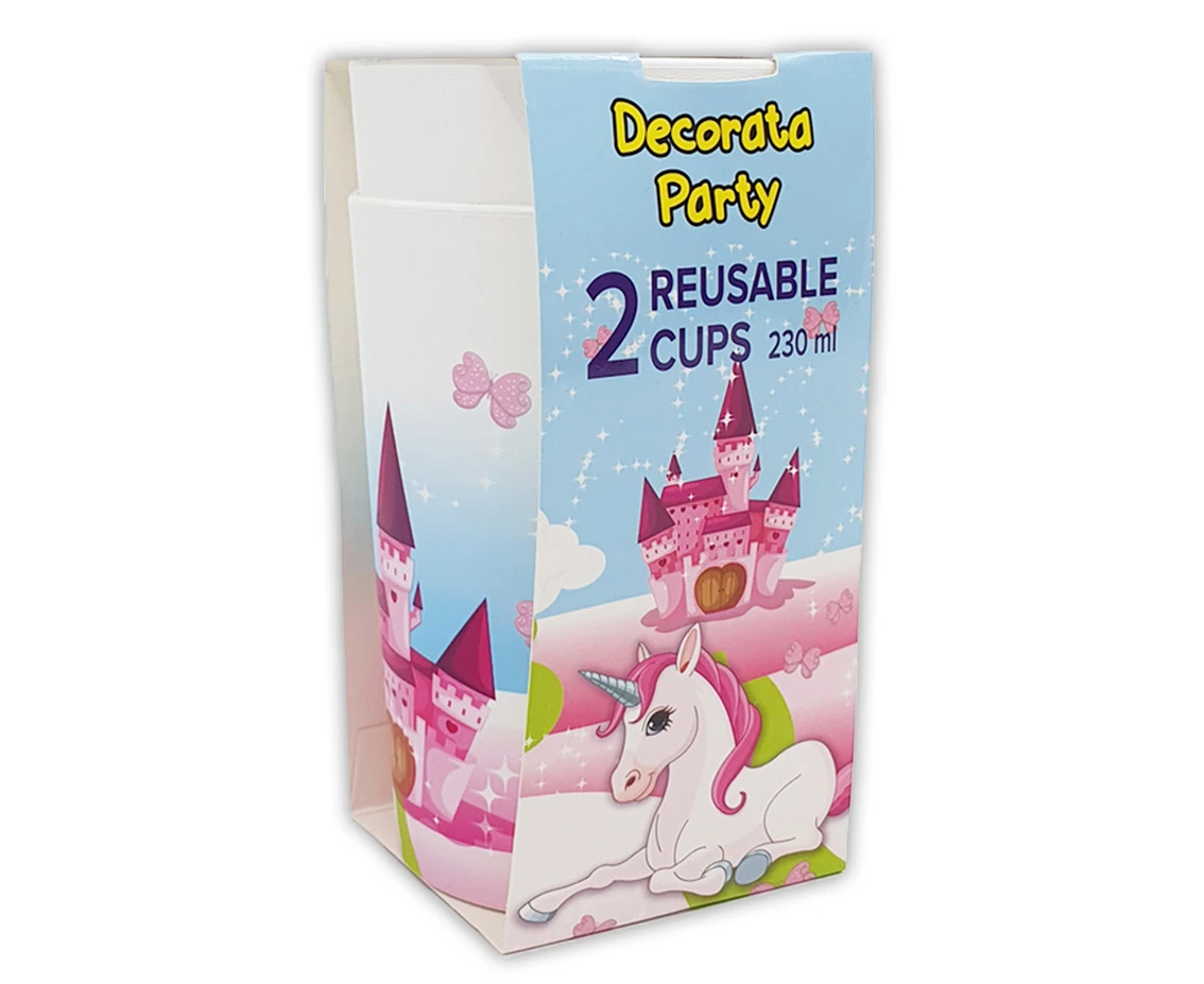 Kubeczki plastikowe wielorazowe "Unicorn" 230ml, 2 szt. KK