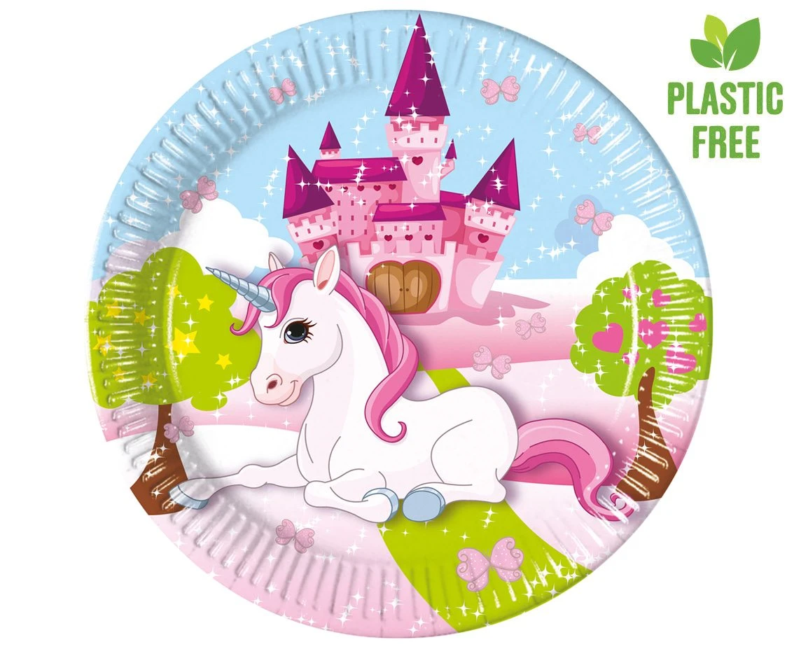 Talerzyki papierowe Unicorn, next generation, 20cm, 8 szt. (plastic-free) KK