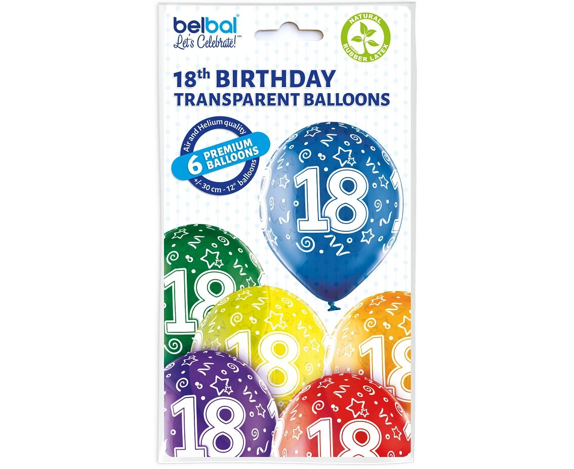 Balony Belbal 12", D11, 18. urodziny, 6szt.