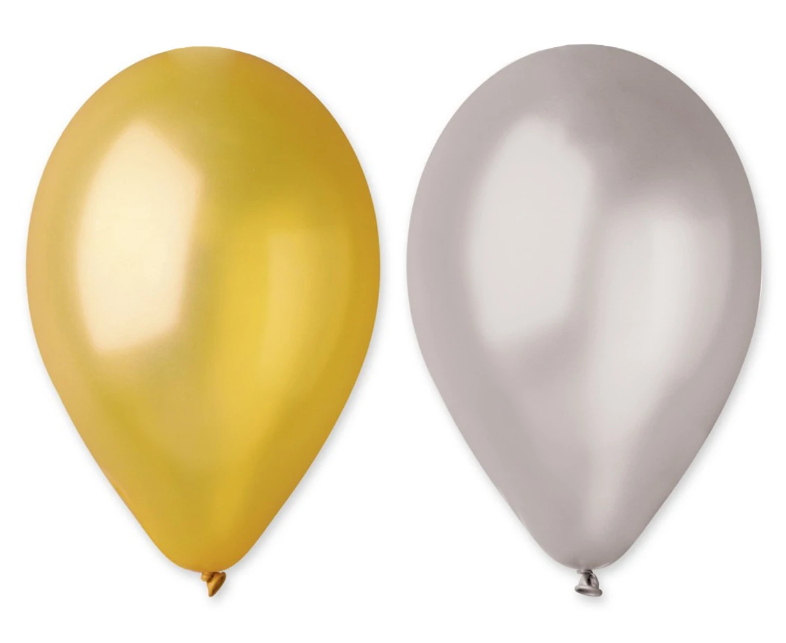 Balony Gemar 10", metalik złote i srebrne, 50szt.