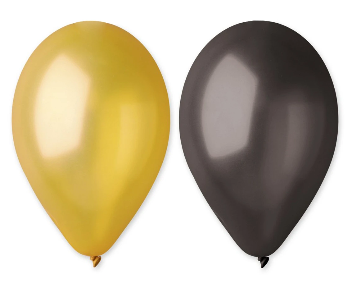 Balony Gemar 10", metalik złote i czarne, 50szt.