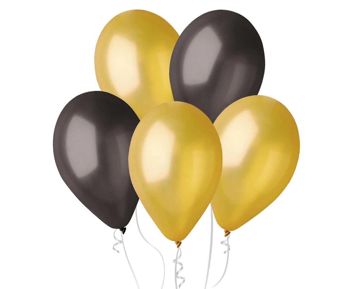 Balony Gemar 10", metalik złote i czarne, 50szt.