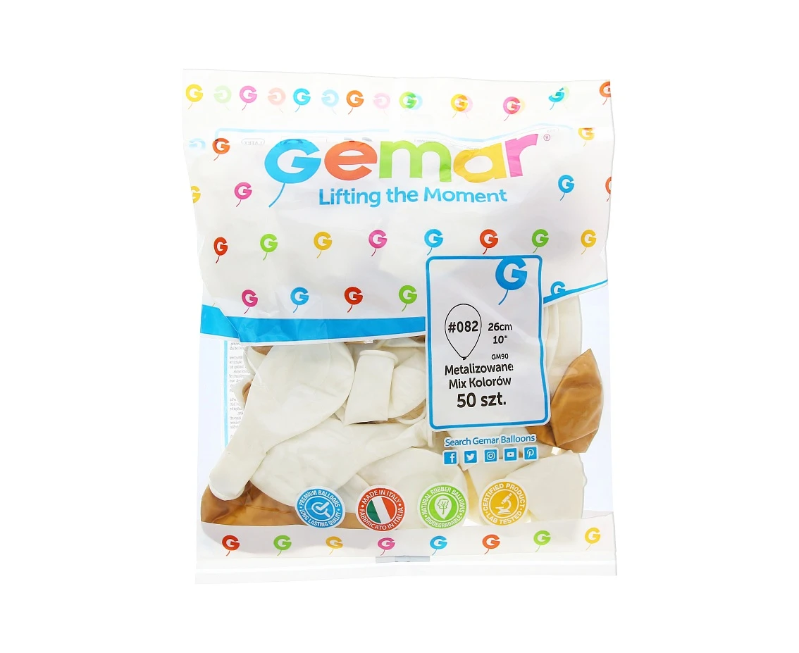 Balony Gemar 10", metalik złote i perłowe, 50szt.