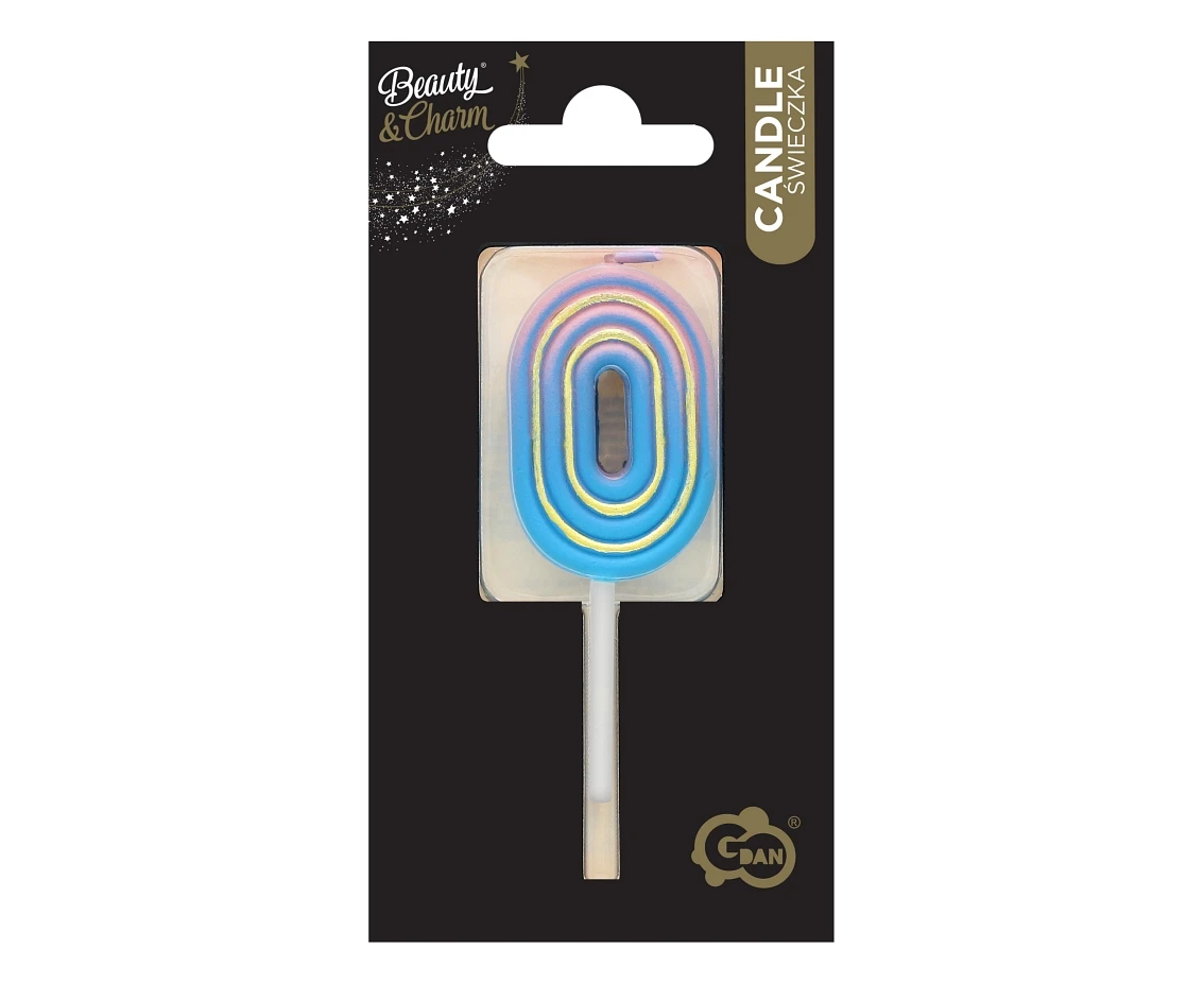 Świeczka cyferka B&C Neon 0, dł. całkowita 8 cm