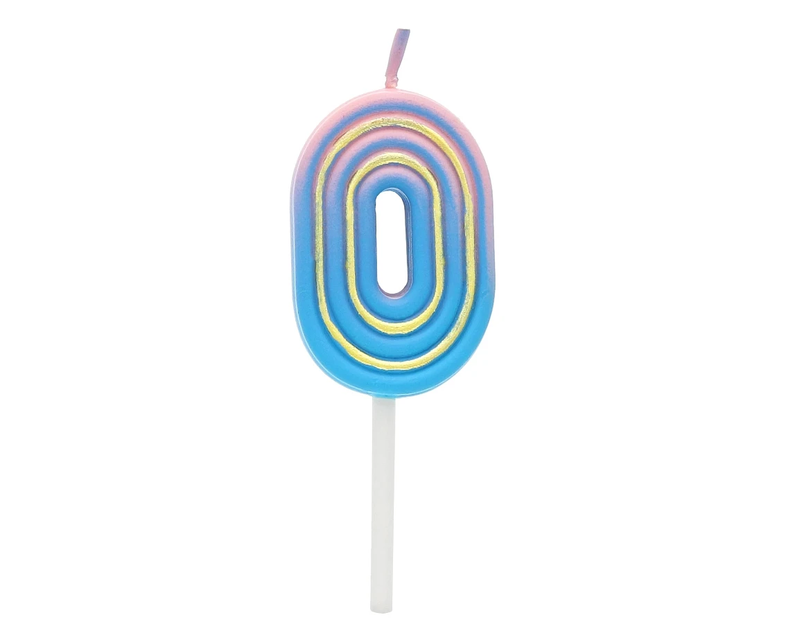 Świeczka cyferka B&C Neon 0, dł. całkowita 8 cm