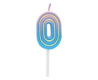Świeczka cyferka B&C Neon 0, dł. całkowita 8 cm