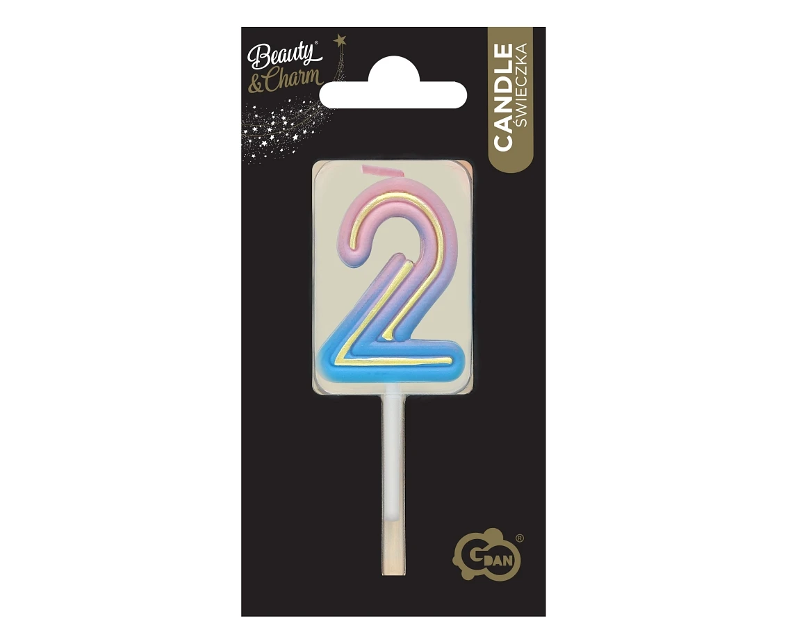 Świeczka cyferka B&C Neon 2, dł. całkowita 8 cm