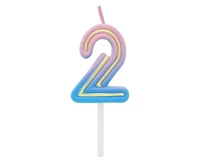 Świeczka cyferka B&C Neon 2, dł. całkowita 8 cm