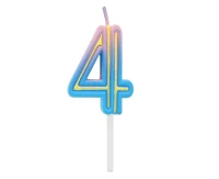 Świeczka cyferka B&C Neon 4, dł. całkowita 8 cm
