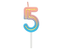 Świeczka cyferka B&C Neon 5, dł. całkowita 8 cm
