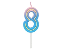 Świeczka cyferka B&C Neon 8, dł. całkowita 8 cm