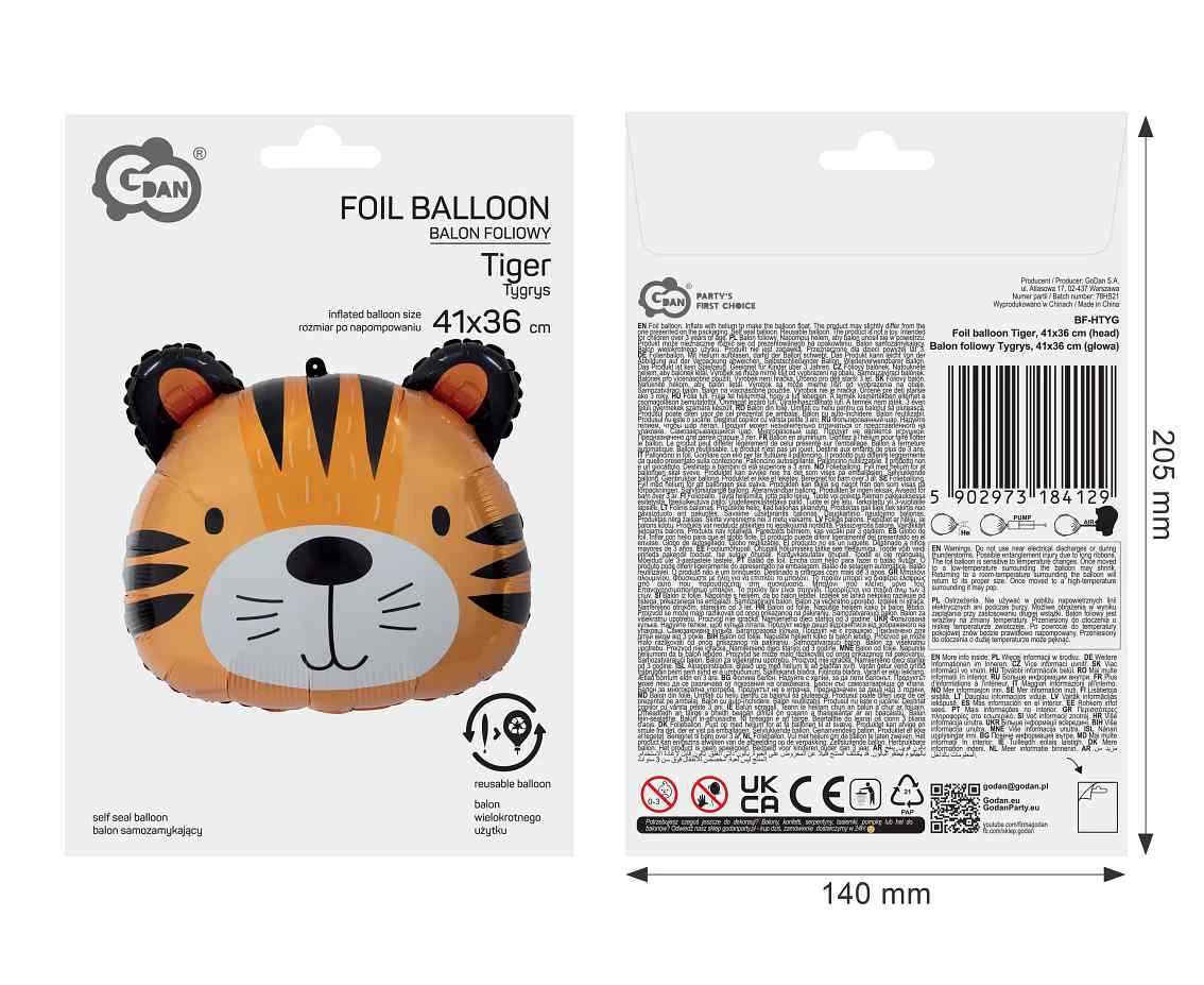 Balon foliowy Tygrys, 41x36 cm (głowa) AA